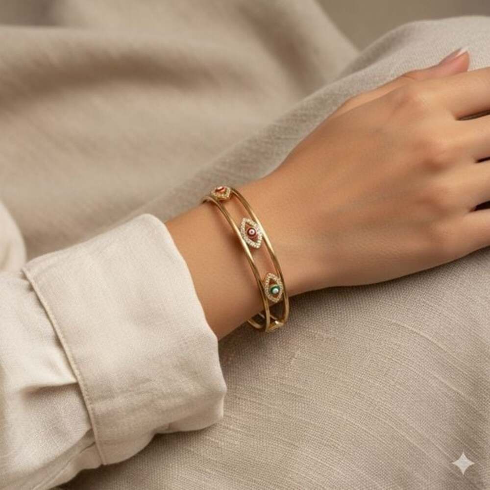 Gold Tone Evil Eye Cuff Bracelet